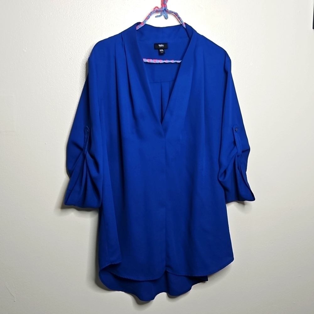 Mossimo Blue V Neck Top Roll Tab Sleeves Women's XXLarge
